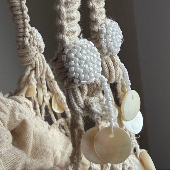 Zara Pearlescent Shell Beaded Bucket Bag Mini Cream Coastal Resort Blogger NWT - Picture 10 of 13